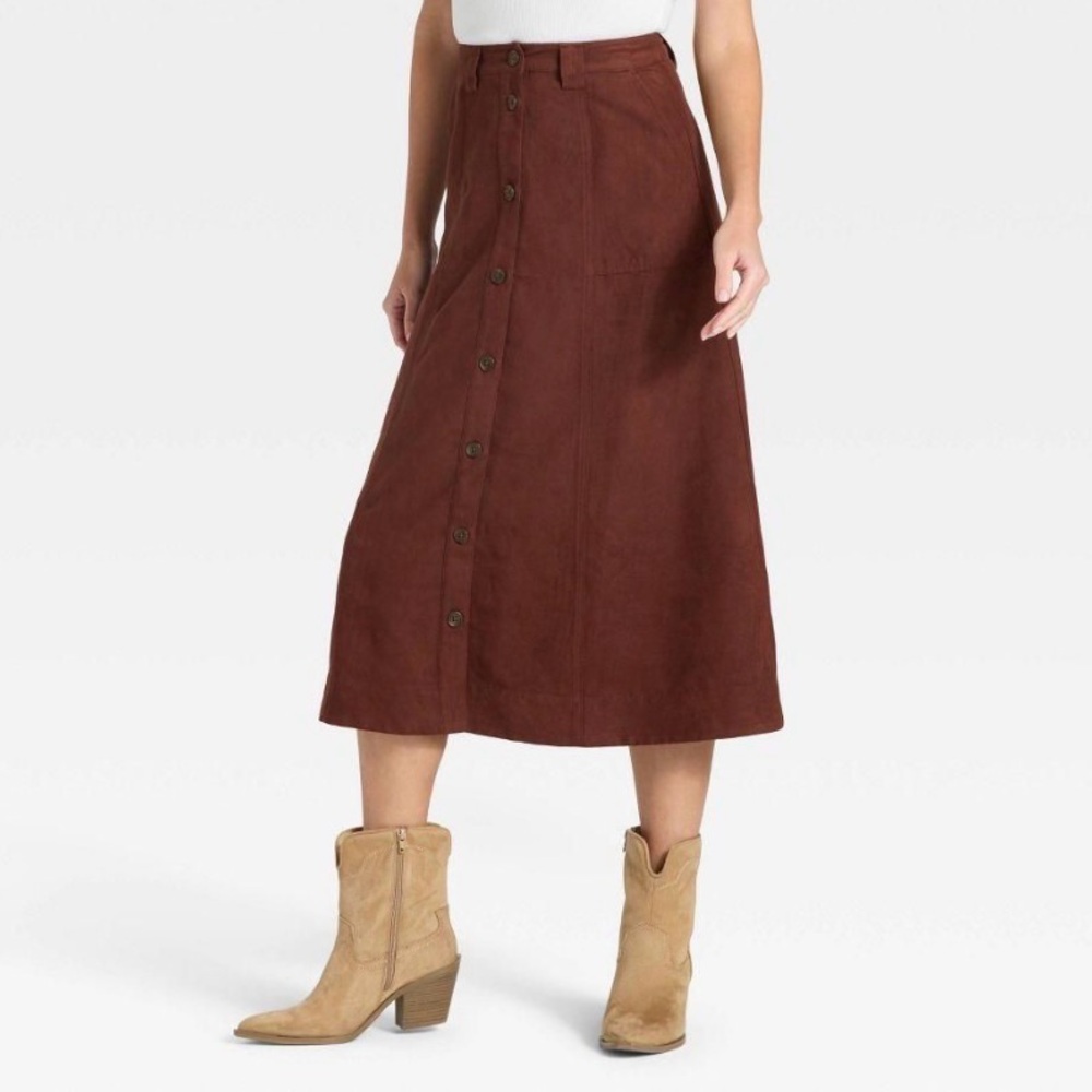 Universal Thread Women's Faux Suede Midi A-Line Skirt NWT Size 0